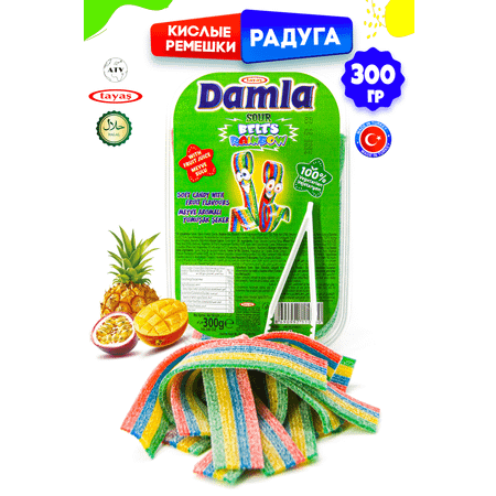 Кислые ремешки TAYAS Жевательный мармелад \"Кислые ремешки\" со вкусом радуги вес 300 грамм