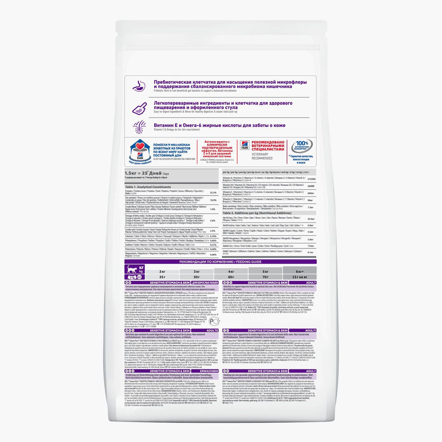 Корм сухой HILLS 1,5кг Science Plan Sensitive Stomach/Skin с курицей для кошек с чувствительным пищеварением и кожей - фото 2