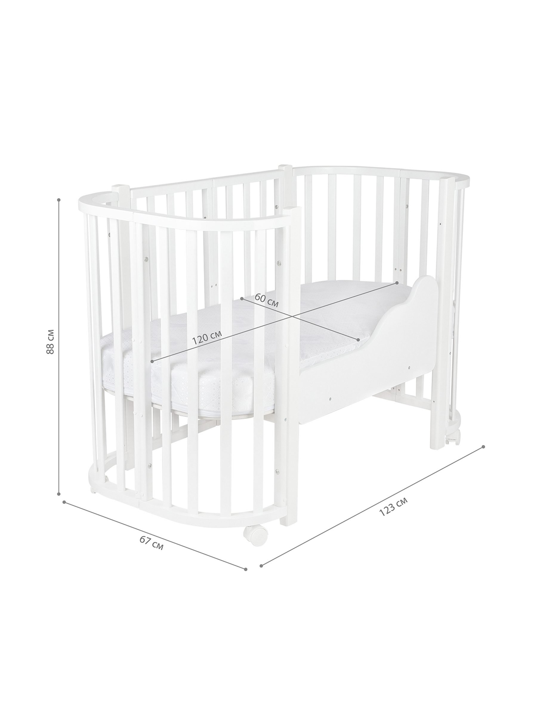 Детская кроватка Ingo Baby Lux BL-01 3 в 1 с бортиком белый, поперечный маятник - фото 3