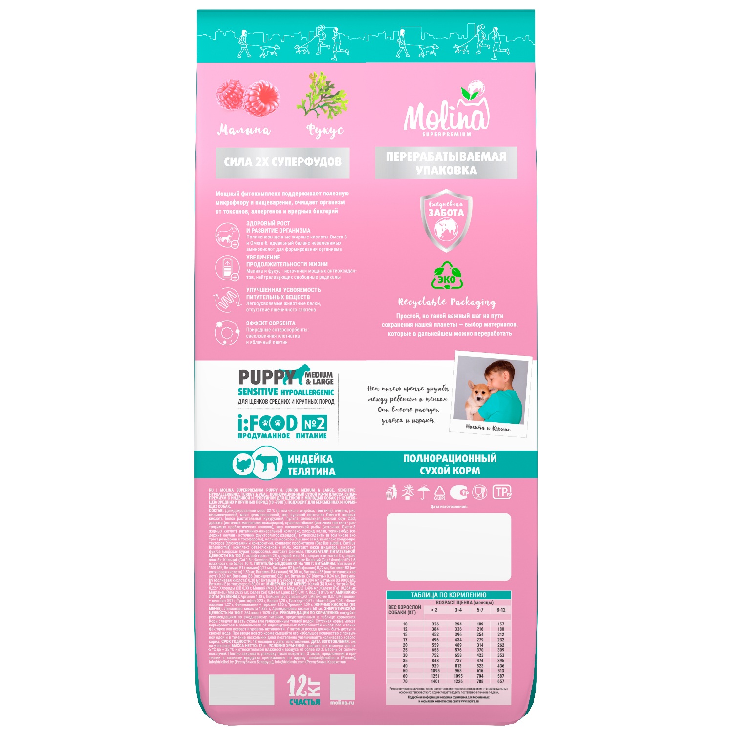 Корм для щенков средних и крупных пород Molina Sensitive сухой с индейкой и телятиной 12кг - фото 4