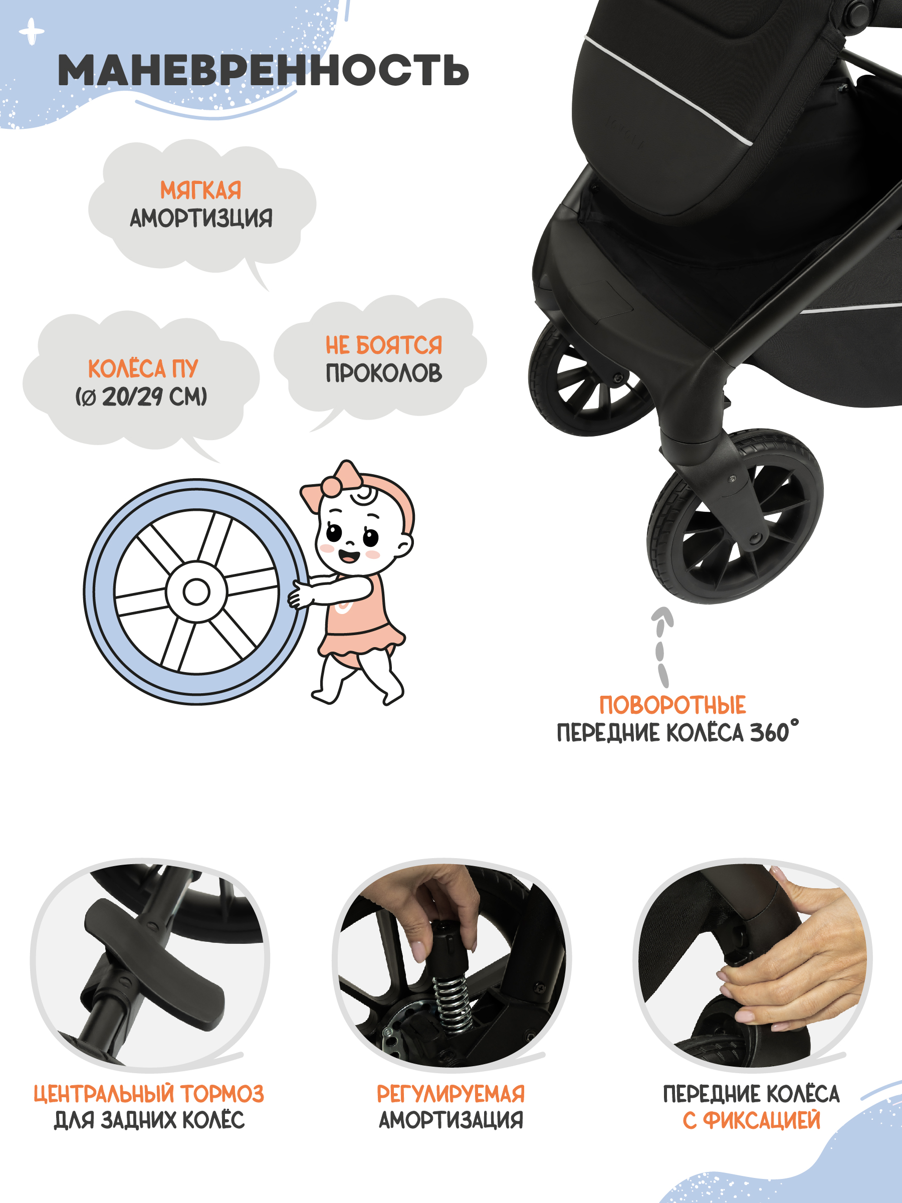 Коляска прогулочная JOVOLA LYRA черный - фото 11