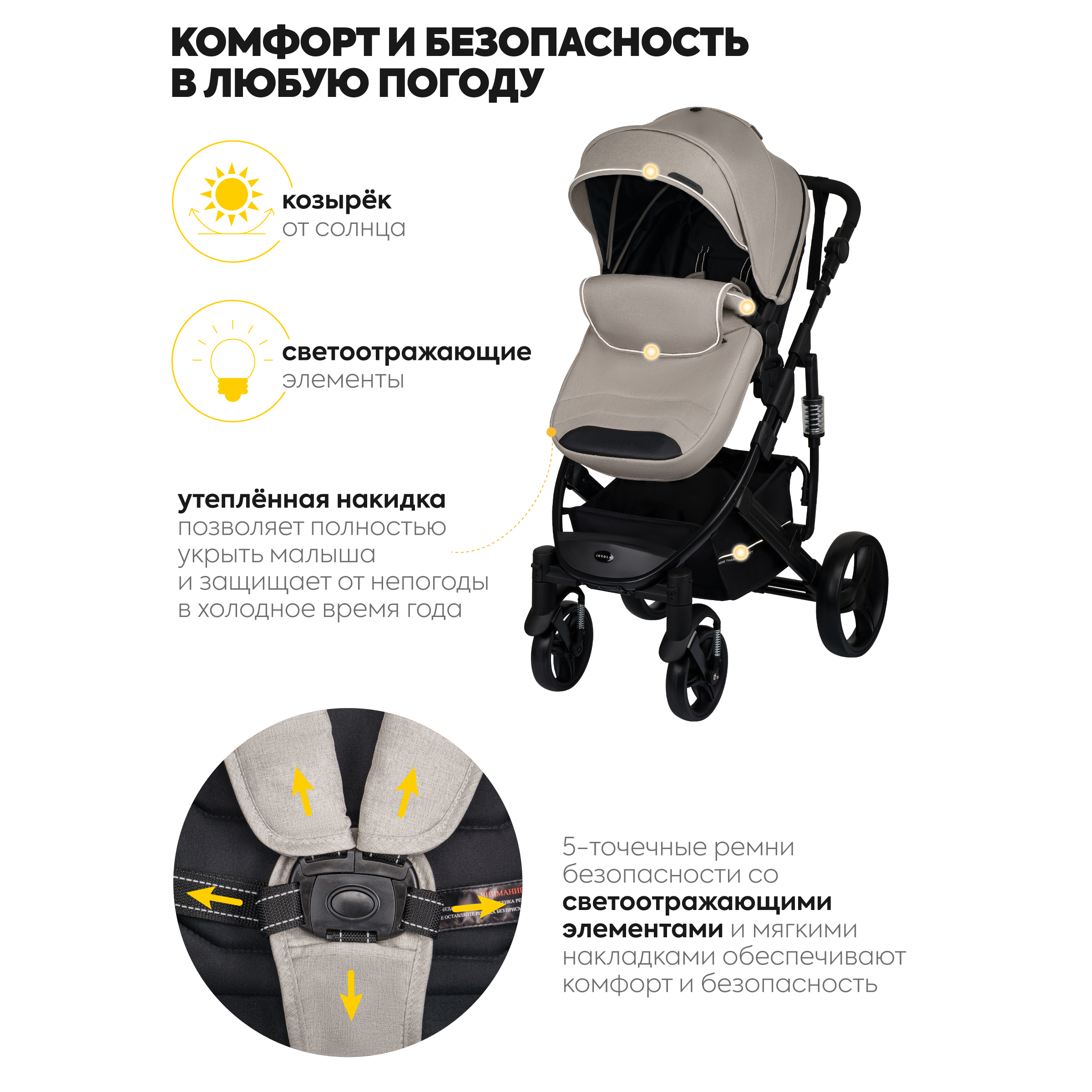 Коляска трансформер JOVOLA PULSAR бежевый - фото 6