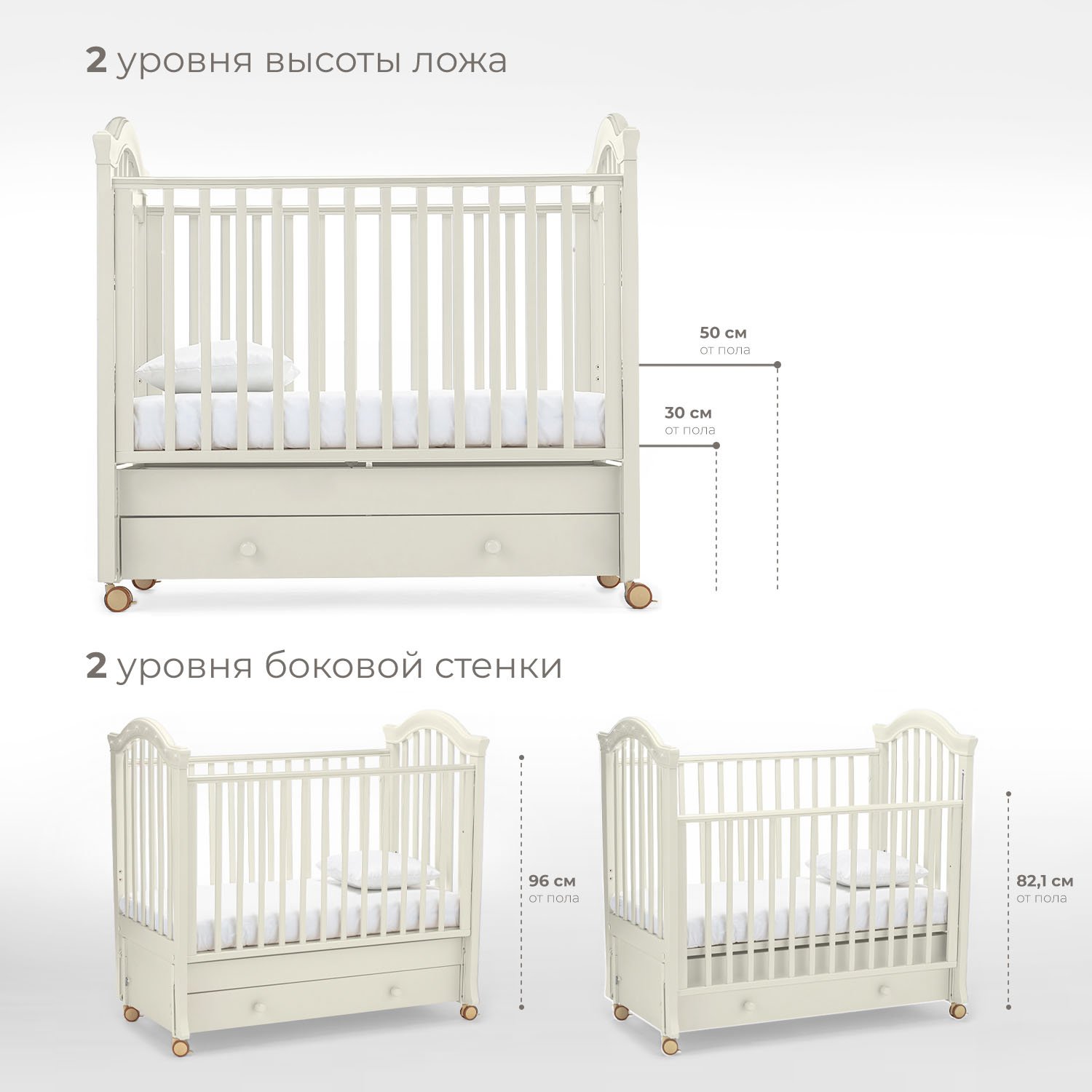 Детская кроватка Nuovita, продольный маятник (ваниль) - фото 2