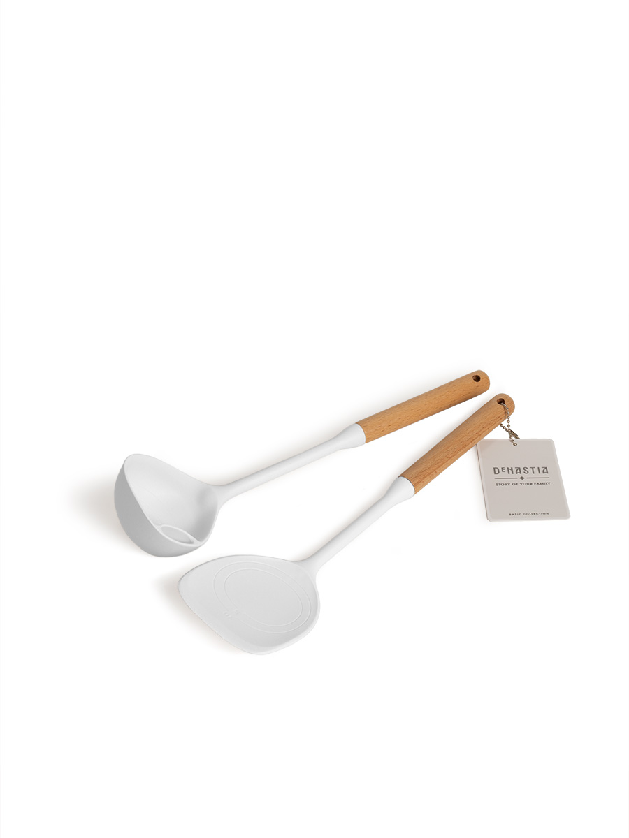Набор кухонных принадлежностей DeNASTIA Силвуд (половник и лопатка) светло-серый A000345 - фото 9