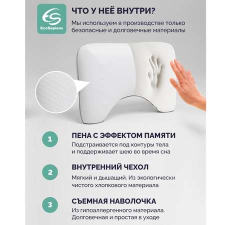 Ортопедическая подушка EcoSapiens Ortosleep Pro с эффектом памяти 60х40х13 см