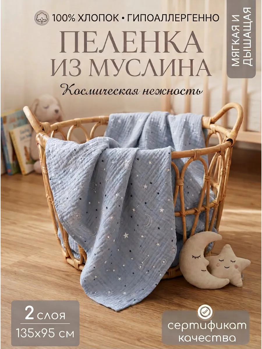 Пелёнка Мягкий Кролик муслин 95х135 см 1 шт. - фото 1