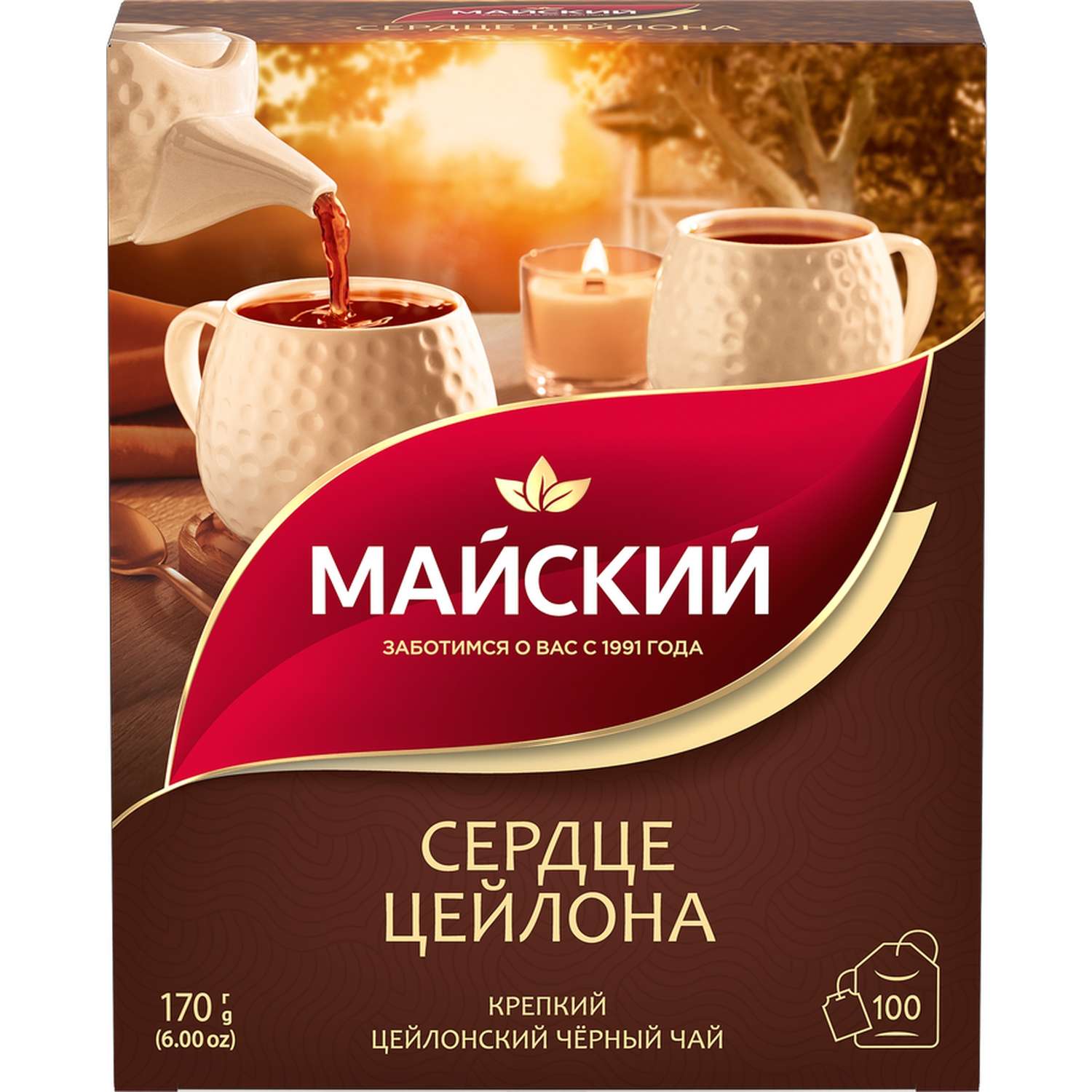 Чай пакетированный Майский Сердце Цейлона черный байховый 100 пак по 1.7г - фото 1