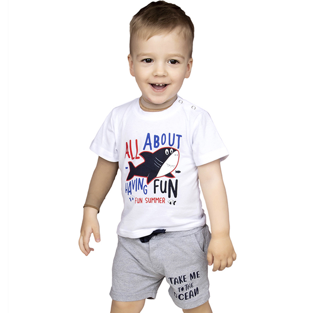 Комплект M and L kids Комплект_Футболка_шорты белый_серый_меланж - фото 1