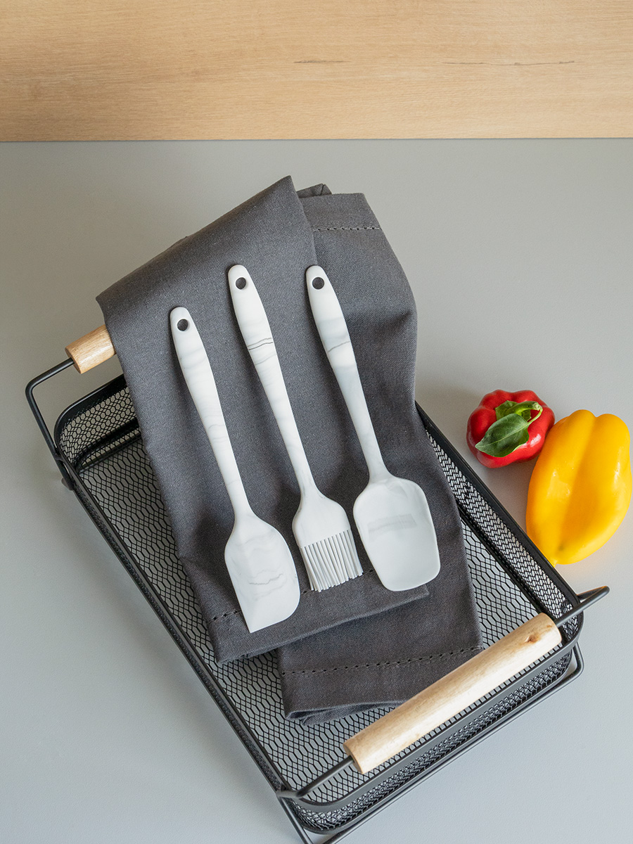 Набор кулинарных принадлежностей DeNASTIA малый 3 шт. (лопатка, лопатка малая, кисть) силикон серый/белый A000358 - фото 2