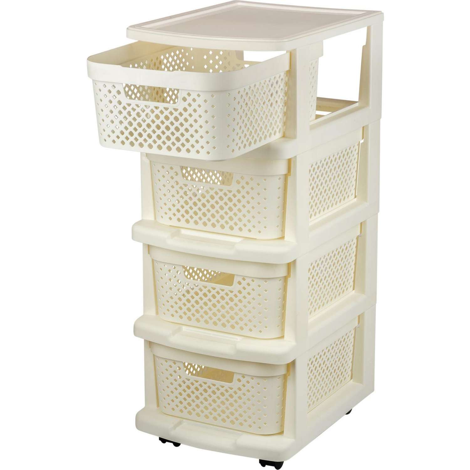 Комод Plast team Stockholm с корзинами на колесиках четырехсекционный 37*30*73см молочный туман - фото 3