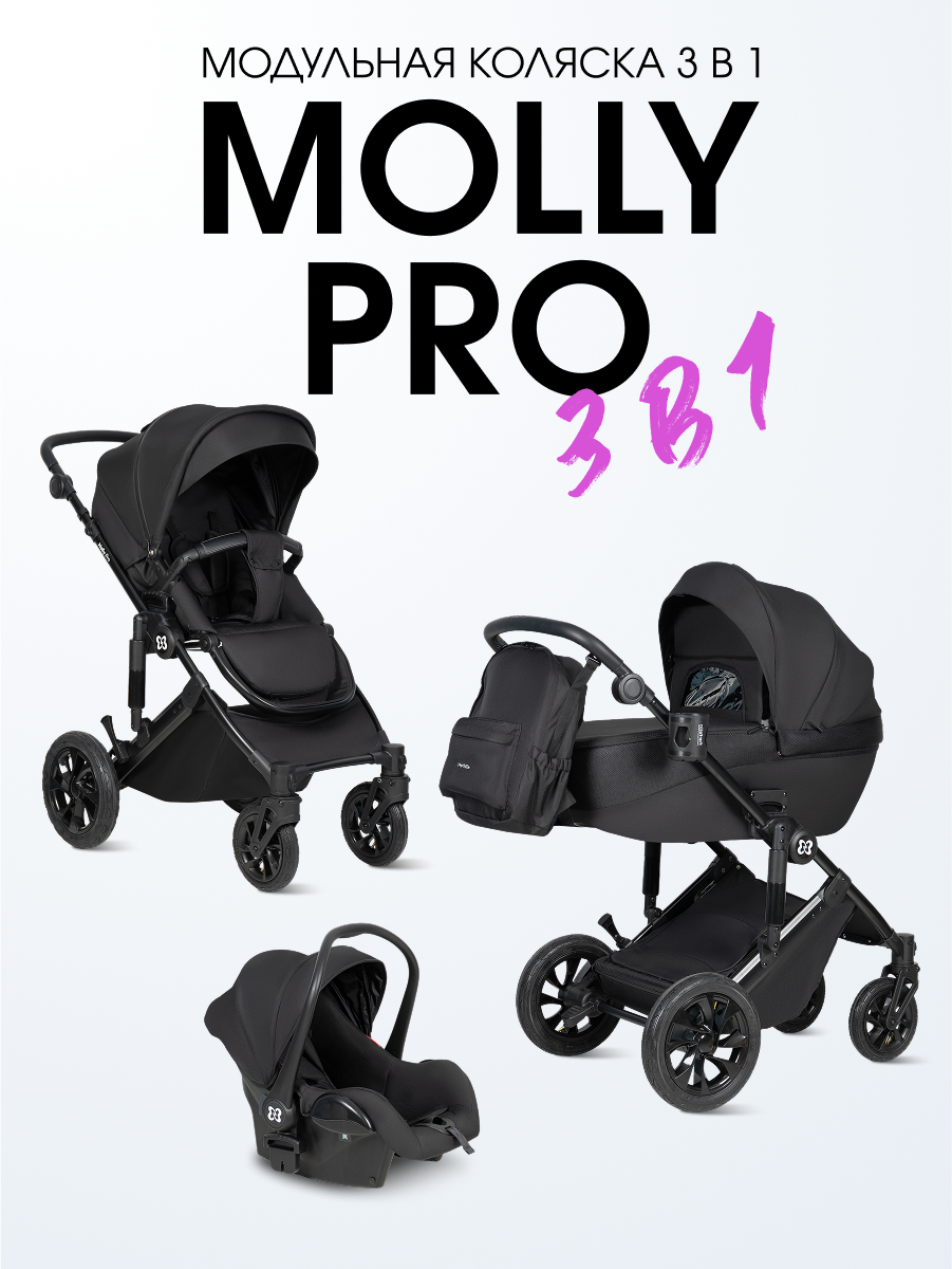 Коляска 3в1 Farfello Molly Pro черный - фото 2