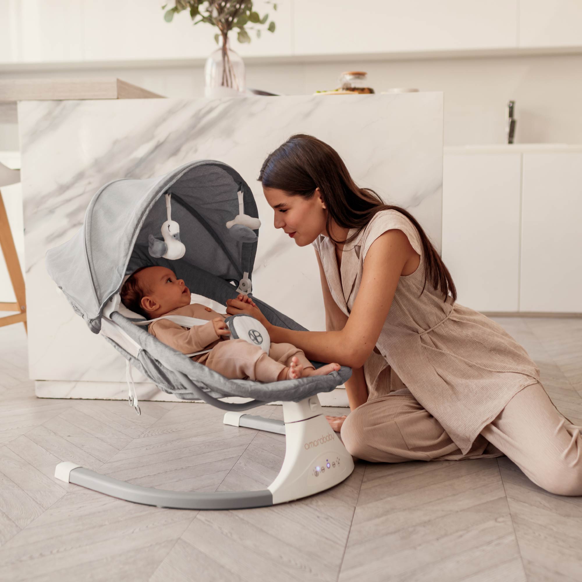 Электронные качели детские Amarobaby Lucky Swing Серый - фото 1