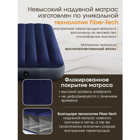 Матрас надувной Intex Classic Downy Airbed Fiber-tech / 99x191x25 см