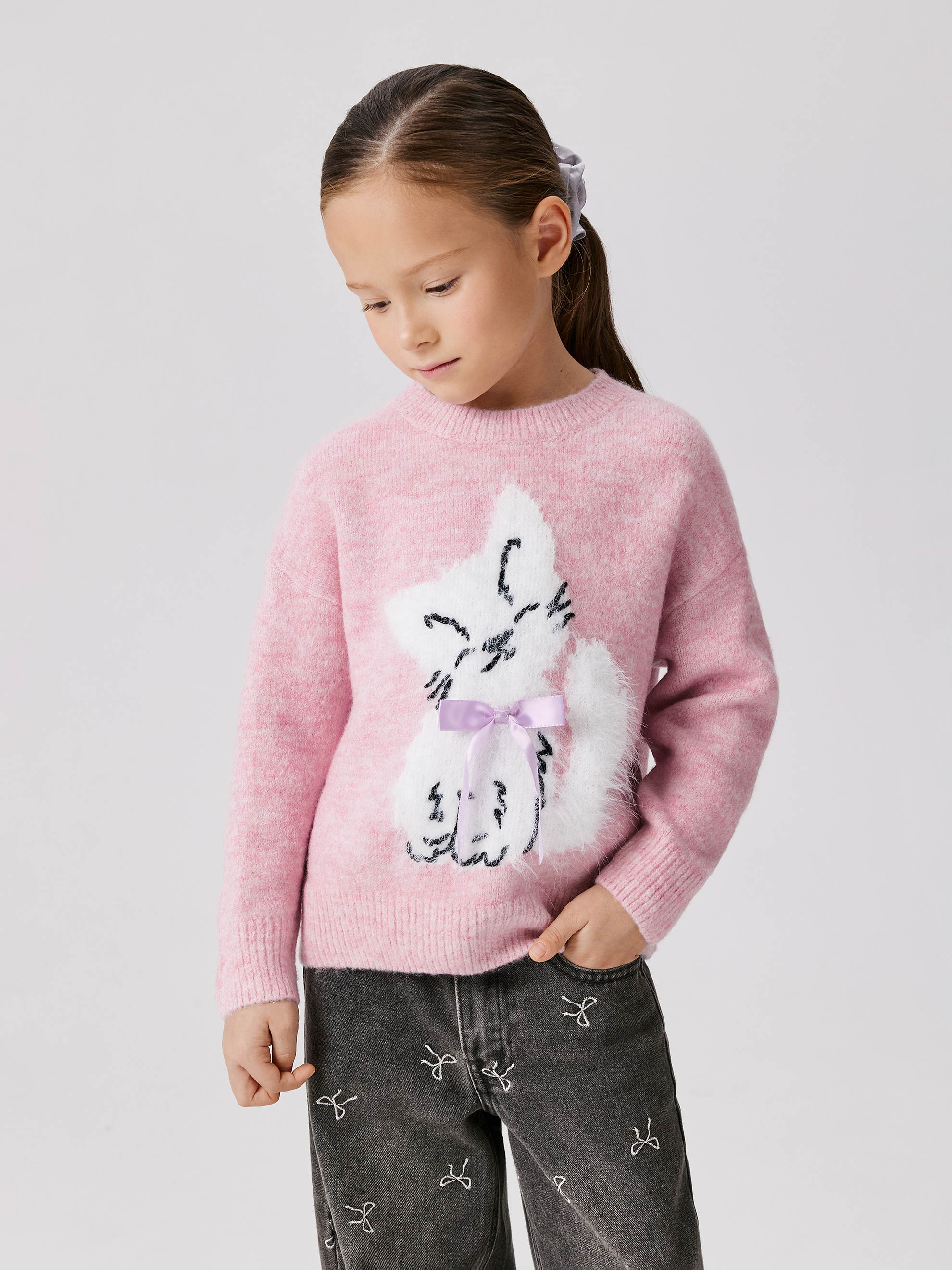 Изображение товара Детский вязаный джемпер с котиком Acoola 128 для девочки демисезон