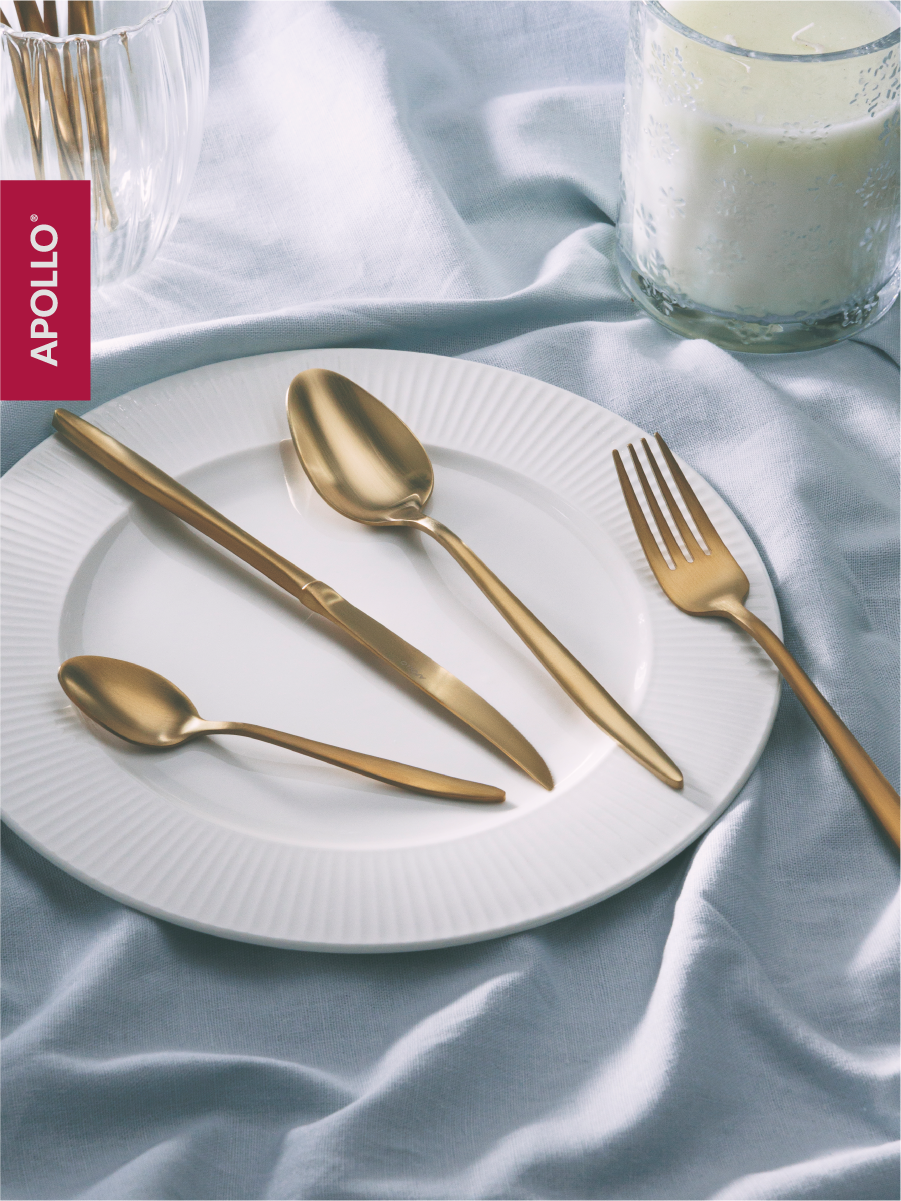 Набор столовых приборов APOLLO 16 предметов, золотой, матовые - фото 5