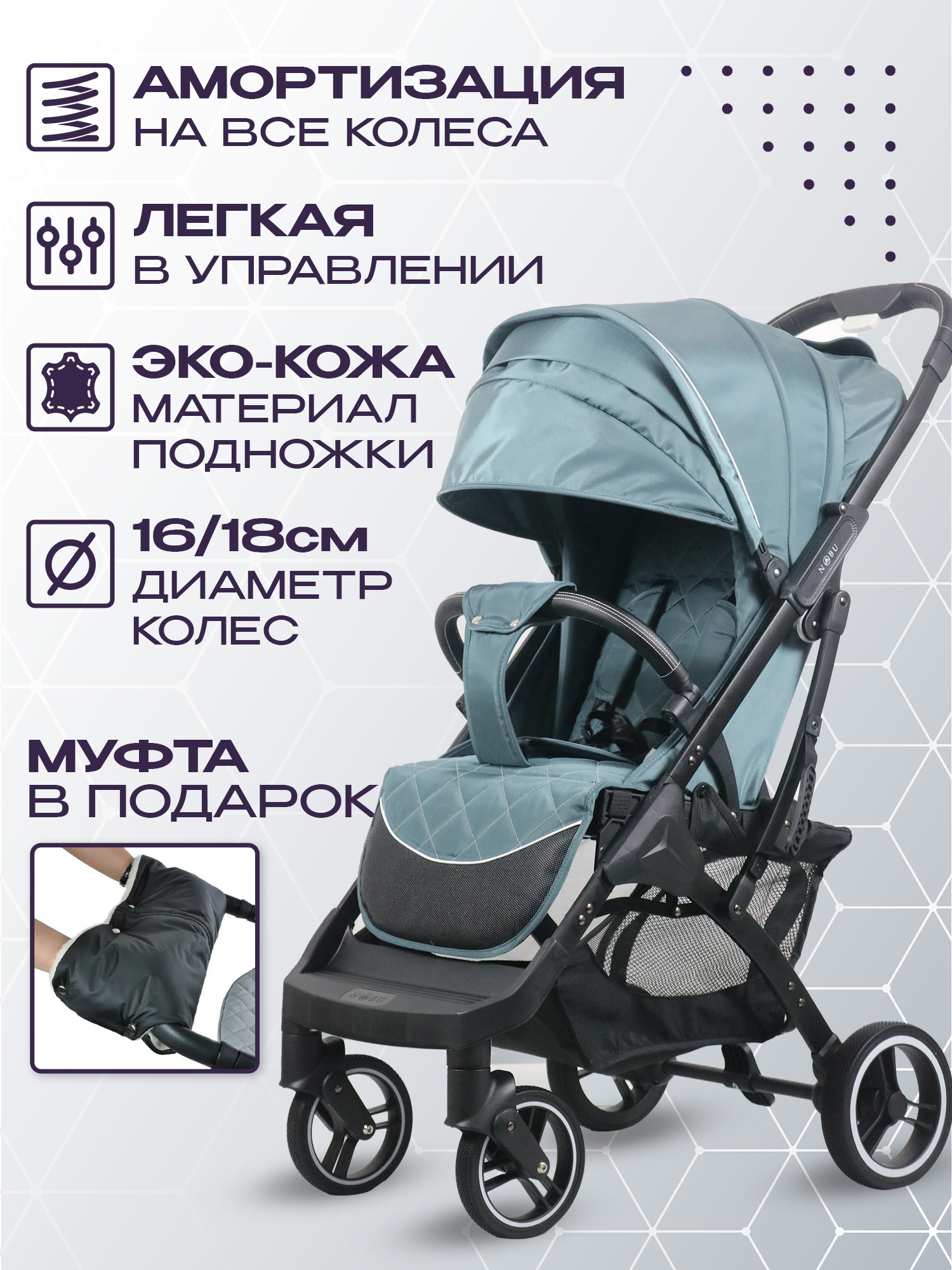 Коляска прогулочная Nobumi Sigma голубой - фото 5