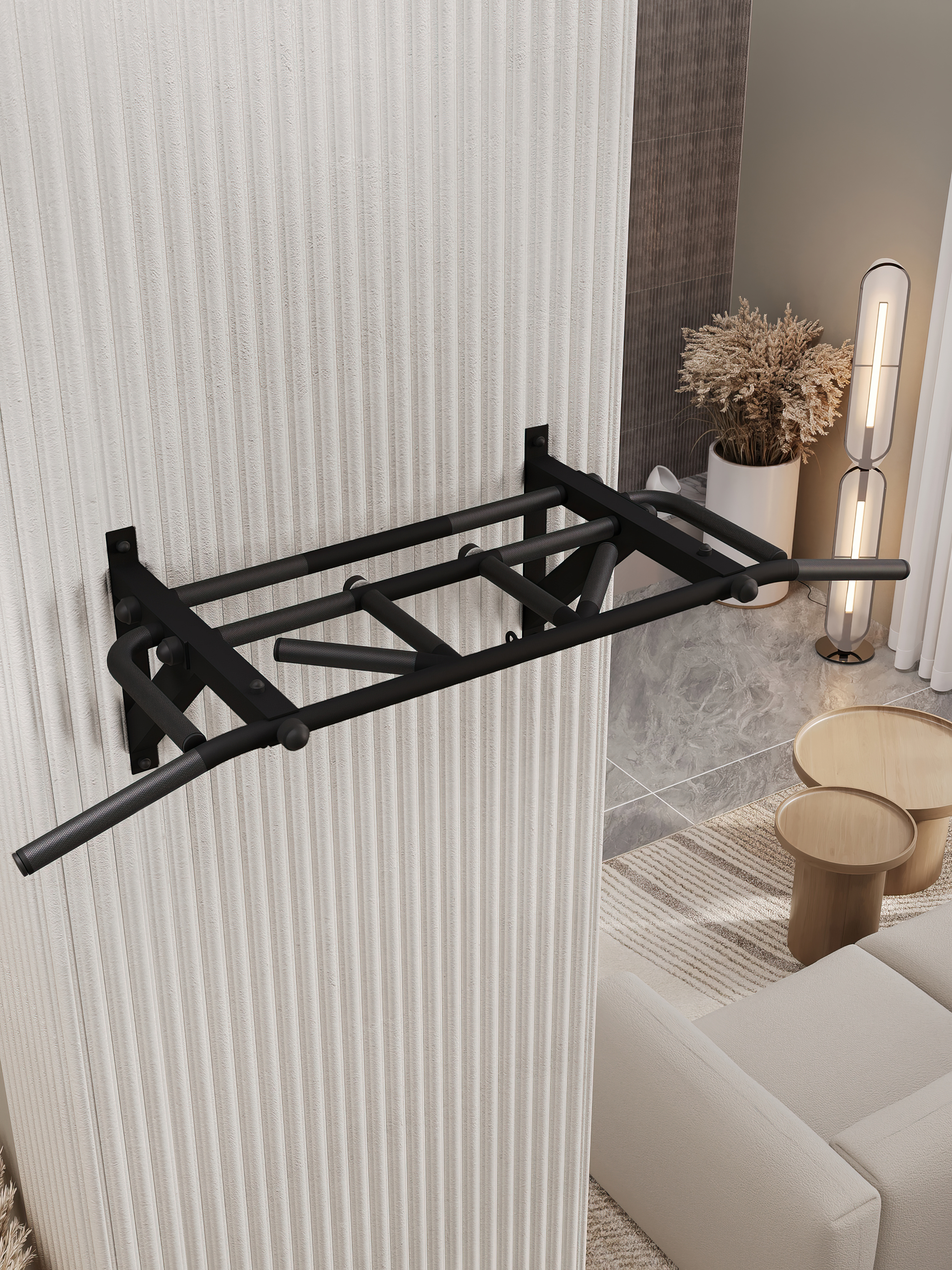 Турник настенный "Тарантул" BLACK - стальное рифление хватов - фото 5