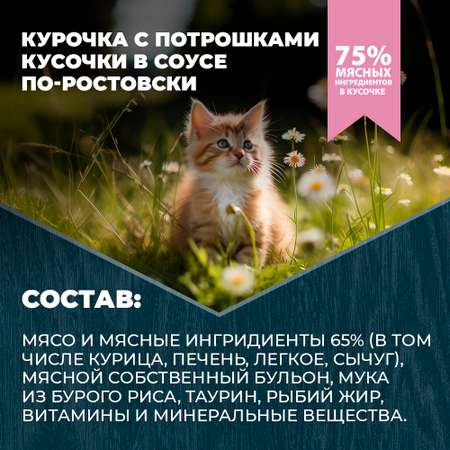 Корм для котят Родные корма По-ростовски курица-потрошки кусочки в соусе 85г