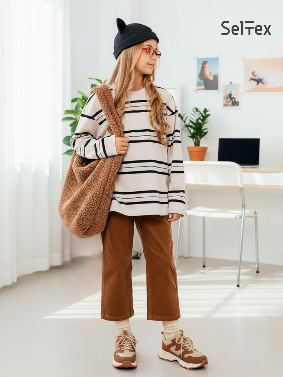 Лонгслив Селтекс Ю_ДК62 бежевый/черный полоса - фото 13