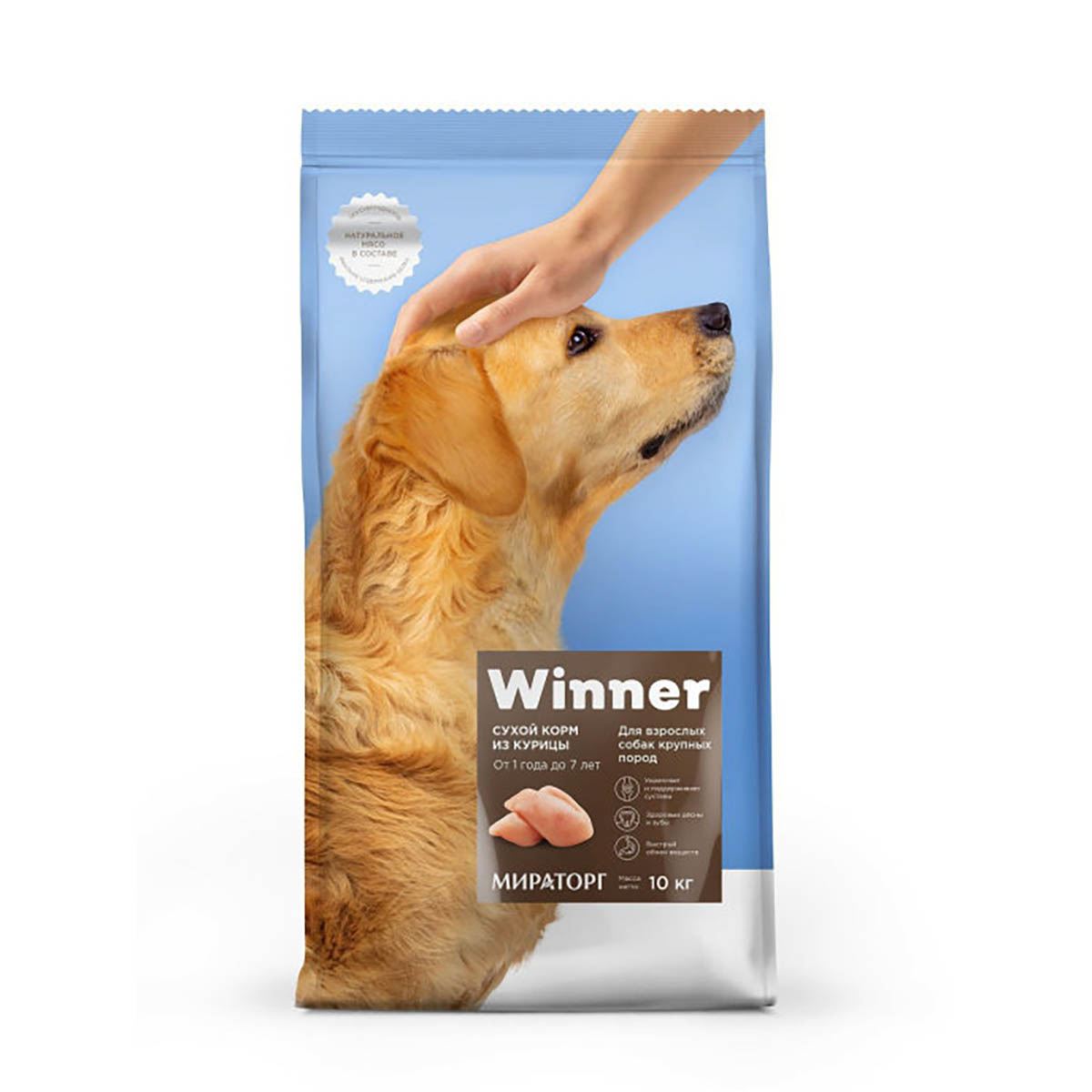 Корм сухой WINNER полнорационный для взрослых собак крупных пород из курицы 10 кг - фото 1