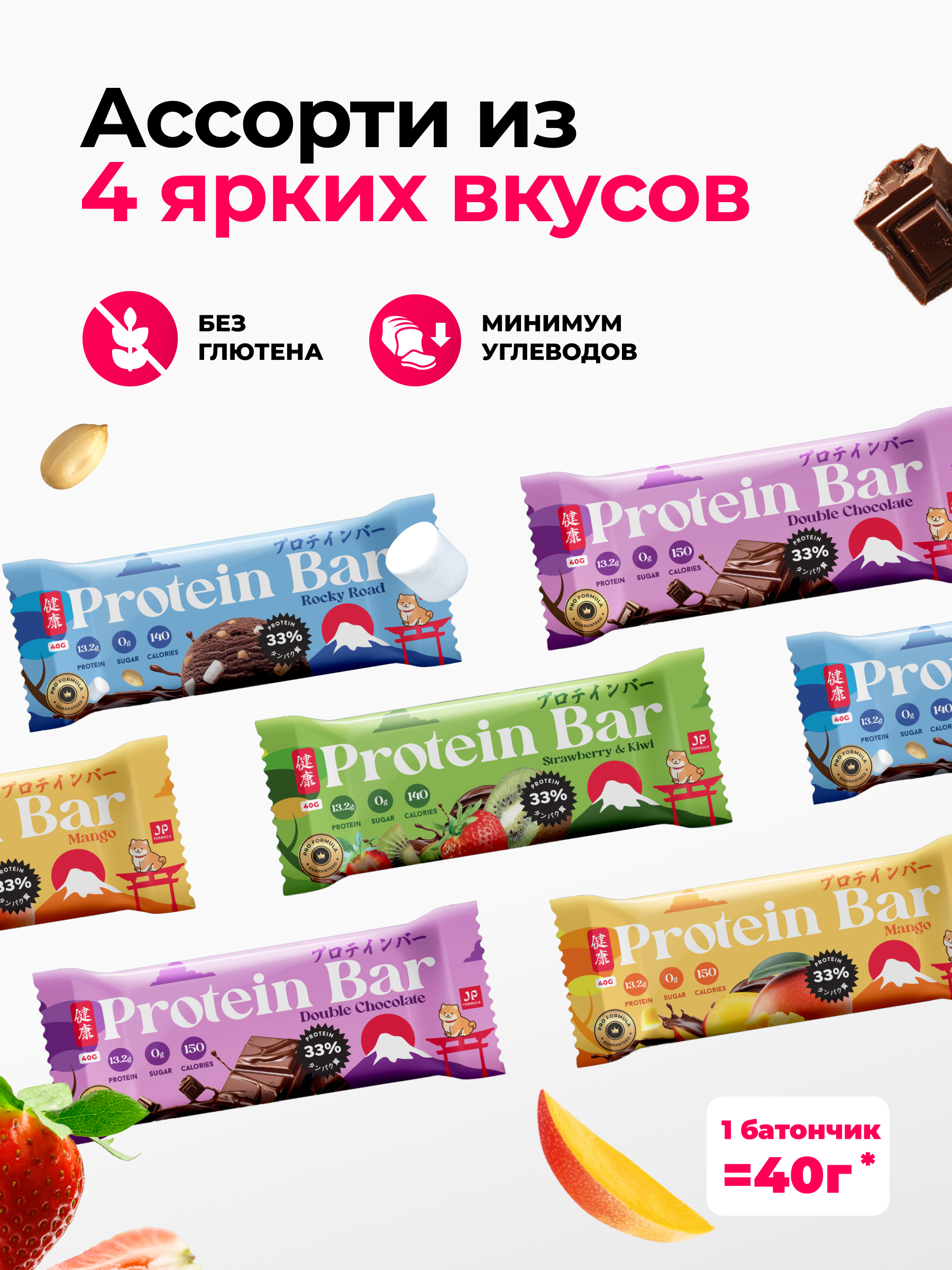 Протеиновые батончики ассорти Japan Formula Микс 4 вкуса 16 батончиков - фото 2