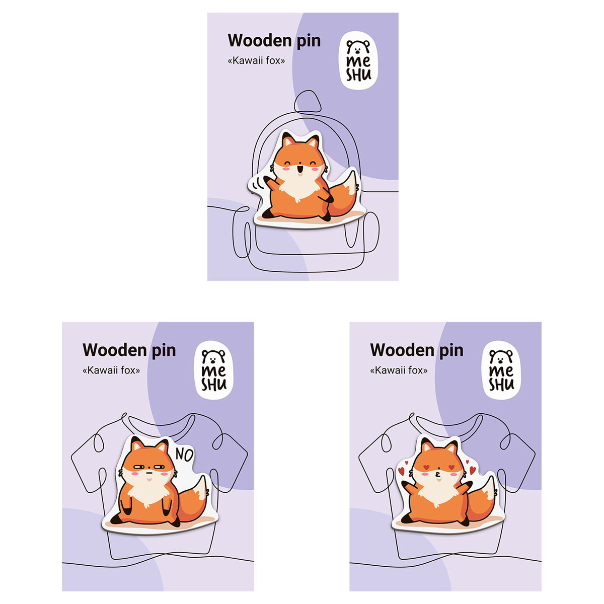 Значок Meshu Kawaii fox 3 шт. - фото 1