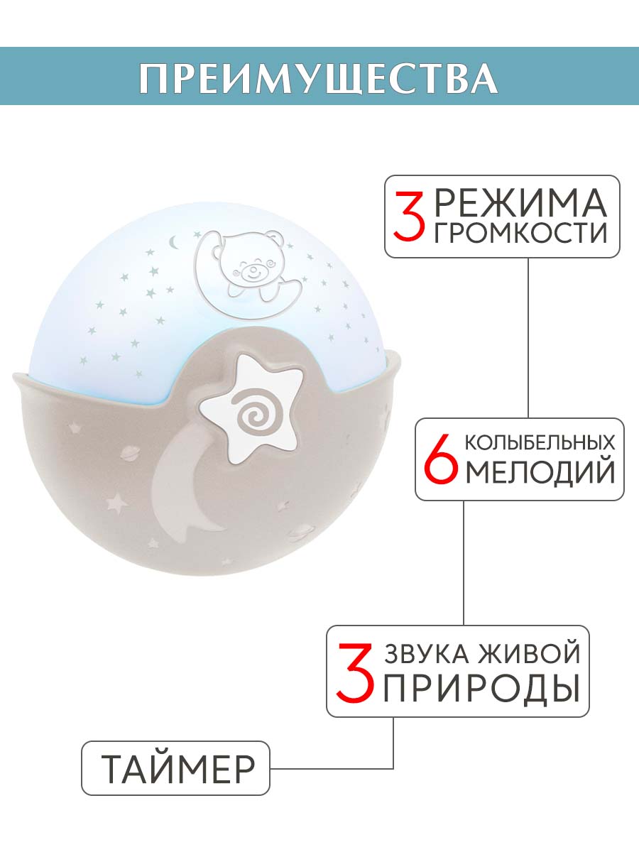 Игрушка ночник, проектор INFANTINO Ночник-проектор серо-бежевый - фото 2