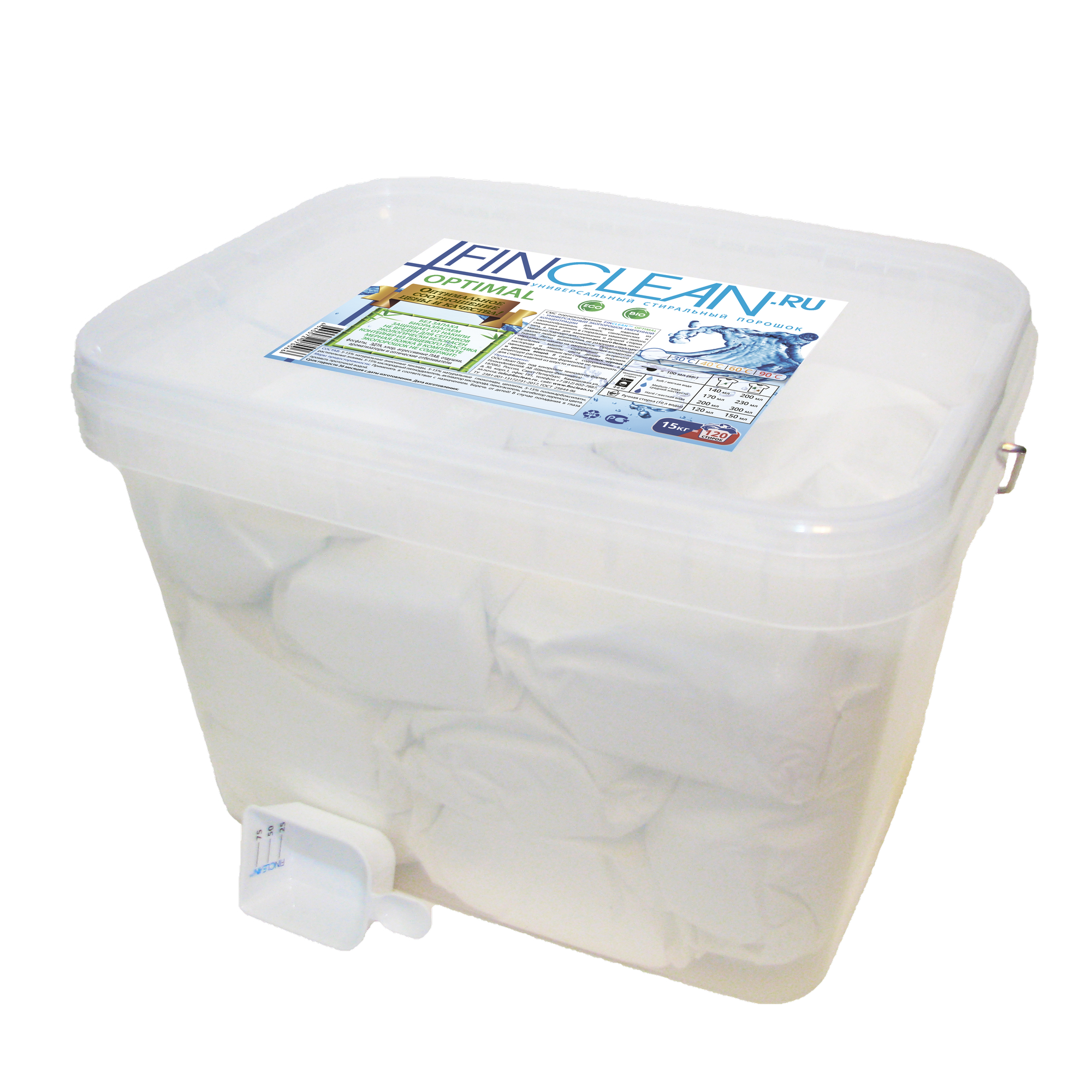 Стиральный эко-порошок FINCLEAN.RU Optimal 15 кг - 120 стирок универсальный умеренной концентрации - фото 1