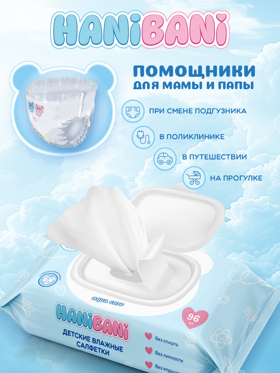 Влажные салфетки HANIBANI антибактериальные 3 упак. 96 шт. - фото 12