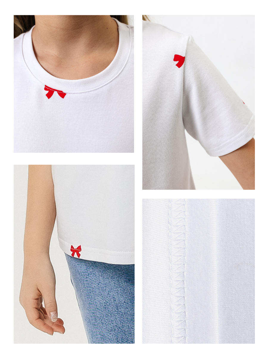 Футболка Селтекс Ю_ФК34 белый/бантик красный - фото 14