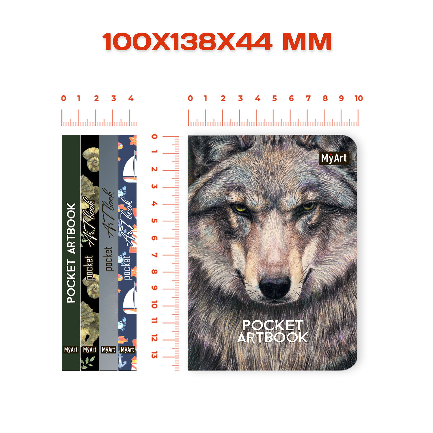 Блокнот Проф-Пресс Pocket artbook MyArt 100х138 мм 80 л. В наборе 4 шт Волк+динозавры+пантера+рыба - фото 6