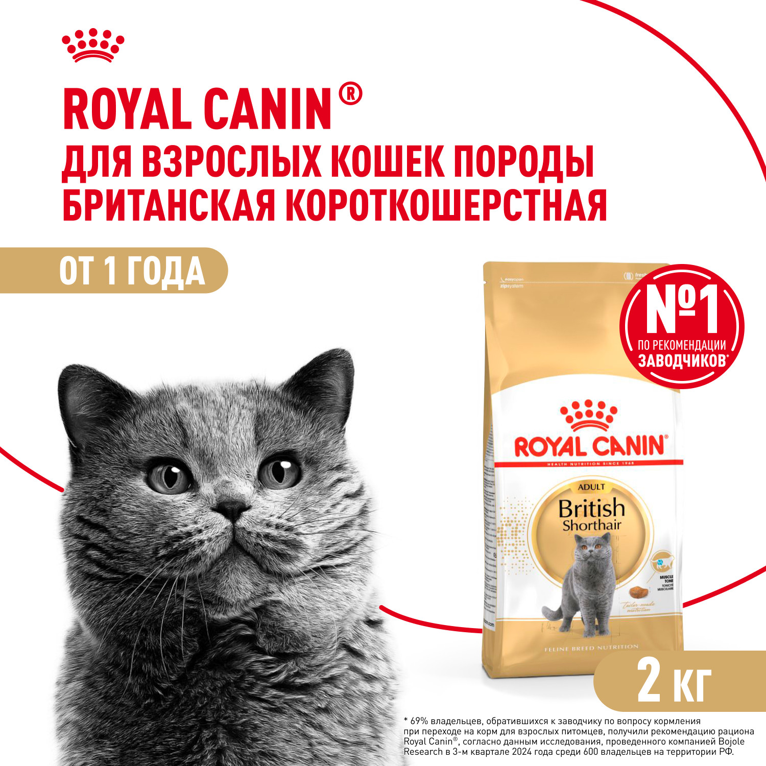 Корм сухой для кошек ROYAL CANIN British Shorthair 2кг британской короткошерстной породы - фото 1