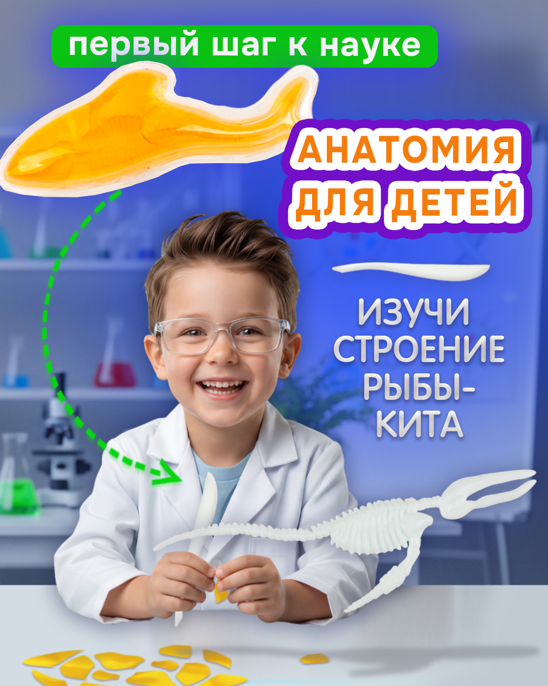 Изображение товара Набор для опытов Биосфера Кит 1TOY анатомический учебный комплект для детей