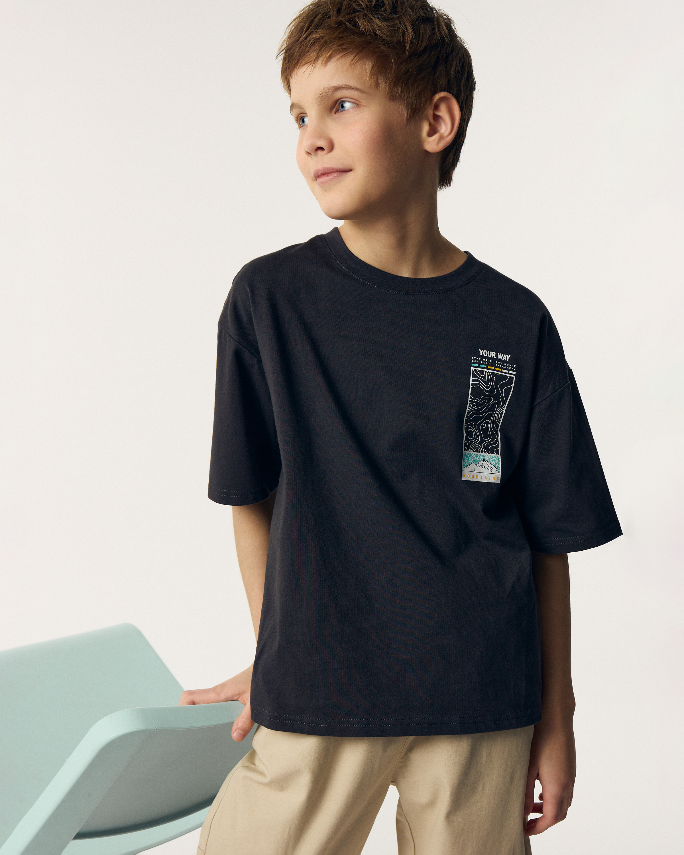 Изображение товара Футболка Futurino Fashion 146, 100% хлопок, темно-серая с принтом