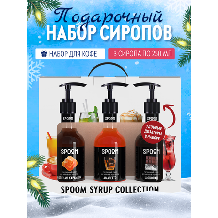 Набор сиропов SPOOM Соленая карамель Амаретто Шоколад для кофе 3 шт по 250 мл + 3 дозатора