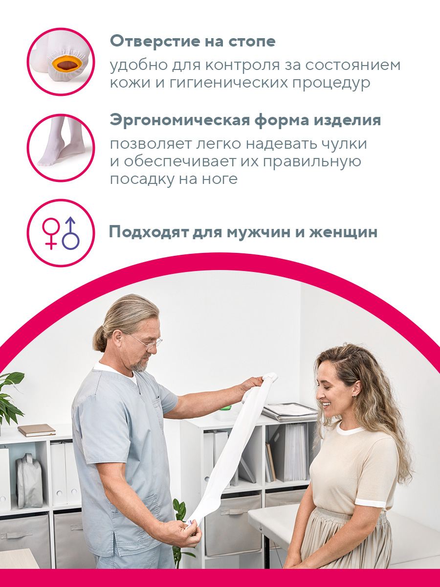 Чулки B.Well JW-214 размер 2 White антиэмболические госпитальные 1 класс компрессии - фото 10