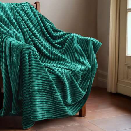 Плед 150*200 см Solo Decorica плотность 280 гр с фактурной полосой изумрудный