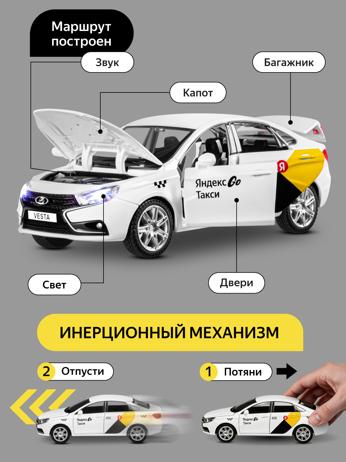 Автомобиль Яндекс GO LADA Vesta Такси озвучено Алисой 1:24 JB1251344/Яндекс GO - фото 4