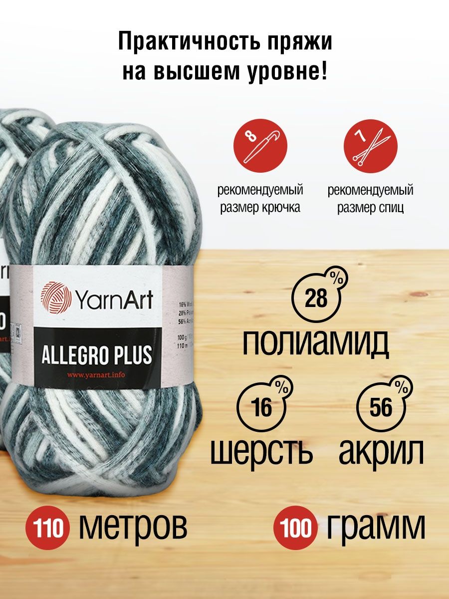 Пряжа YarnArt Allegro Plus очень толстая 100 г 110 м 748 секционный 5 мотков - фото 3