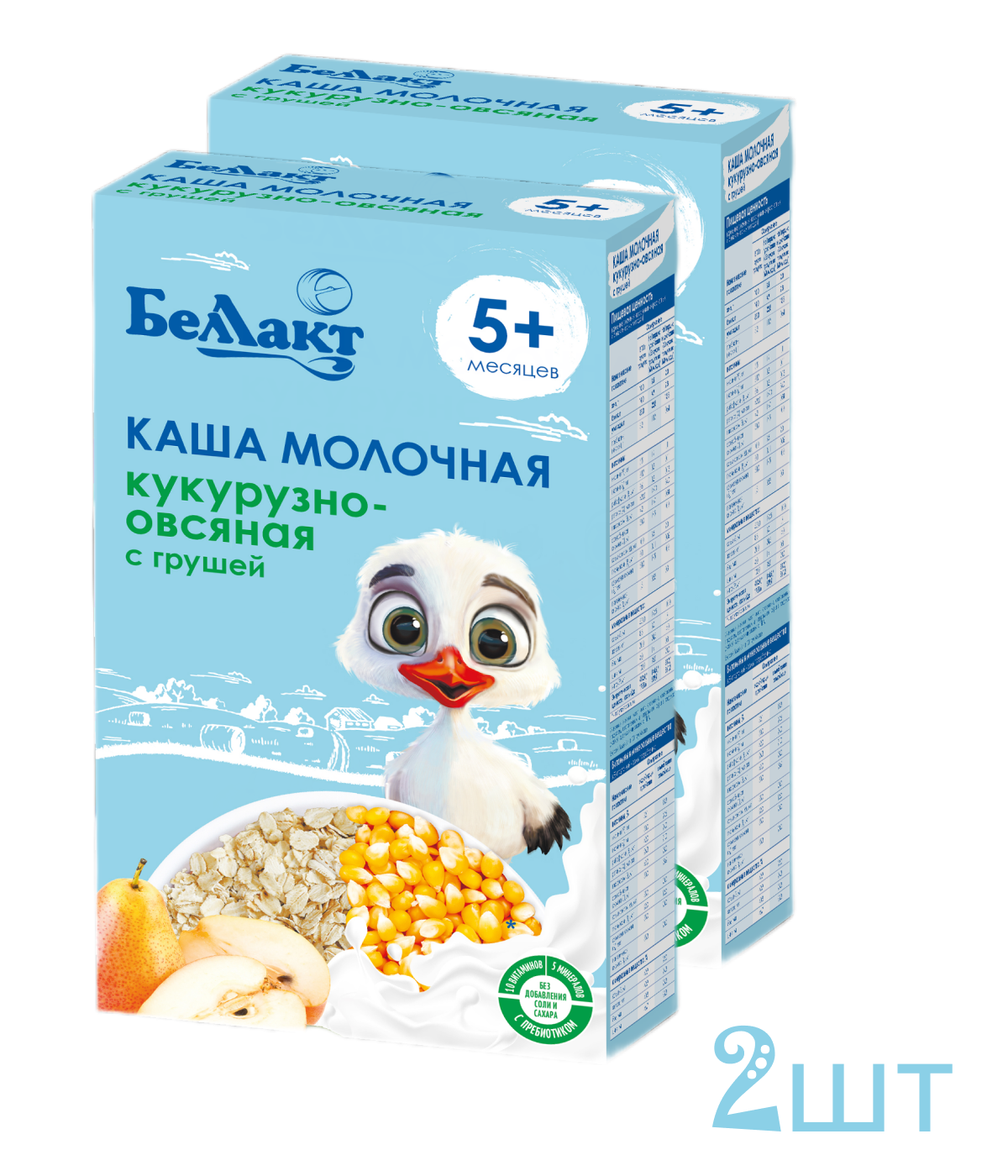 Каша молочная сухая Беллакт кукурузно-овсяная с грушей с пребиотиком 250г х 2шт - фото 2