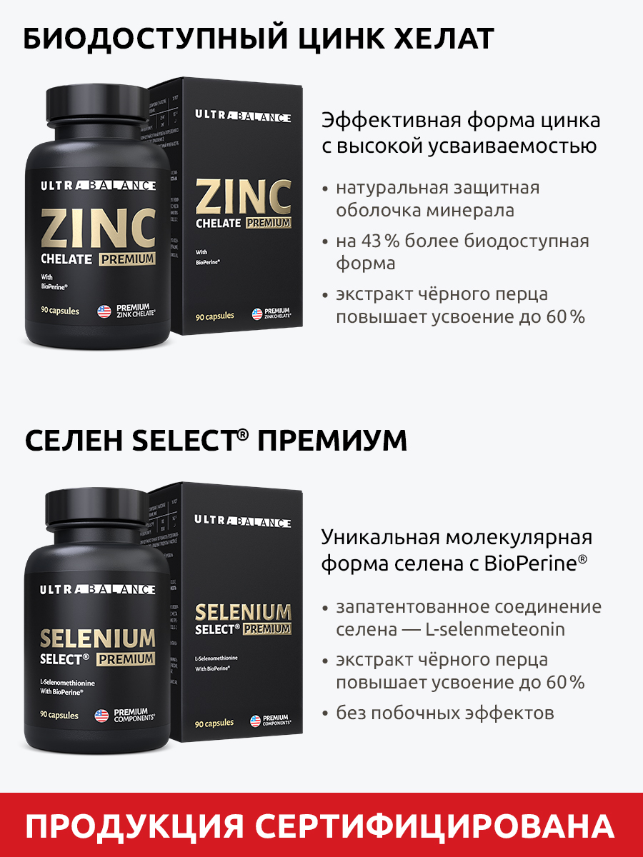 Витамины Селен и Цинк UltraBalance БАД комплекс для здоровья волос и кожи в капсулах для женщин и мужчин - фото 3