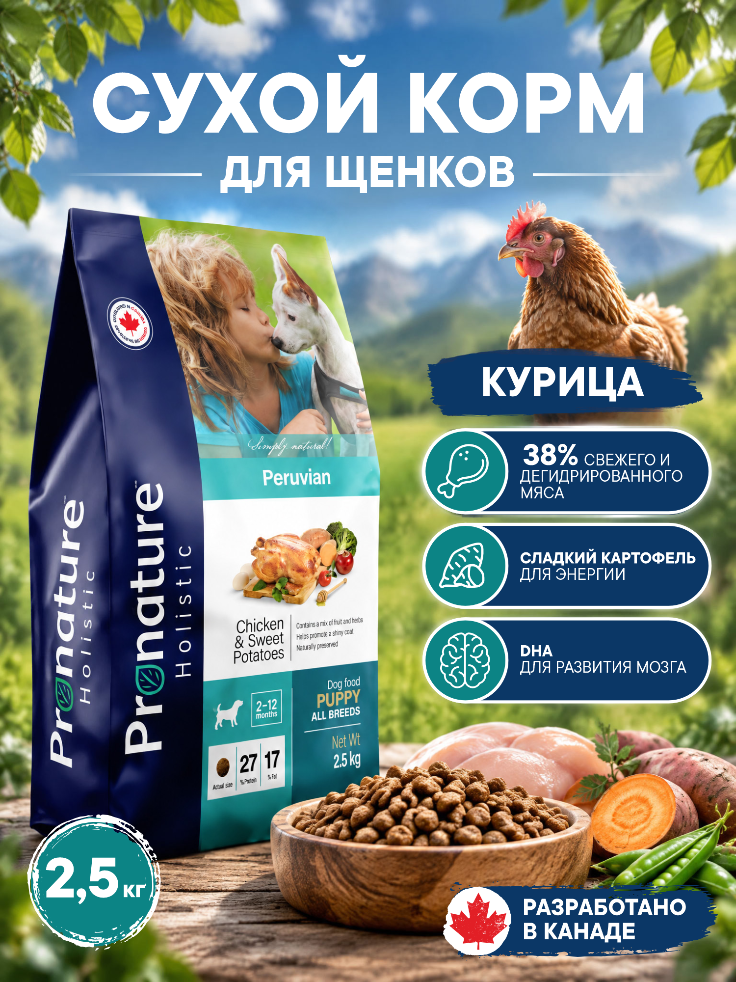 Корм для щенков сухой Pronature Holistic Peruvian на курице со сладким картофелем 2.5кг - фото 1