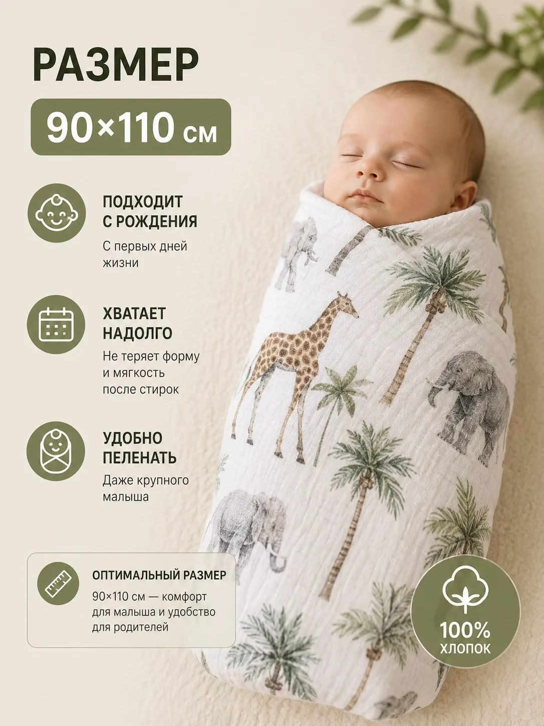 Пелёнка Сонный ежик муслиновые муслин 90х120 см 3 шт. - фото 2