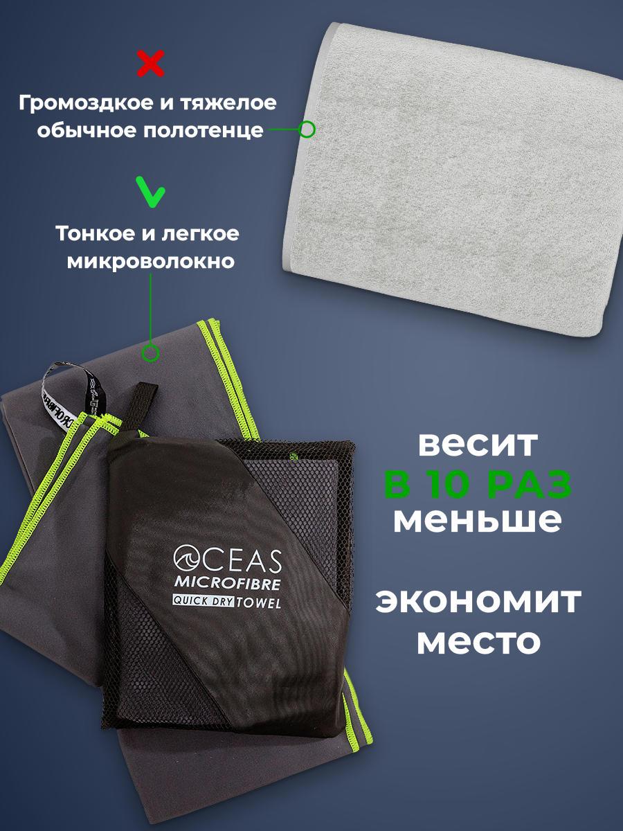 Полотенце спортивное OCEAS из микрофибры для фитнеса цвет темно-серый 150х75 см - фото 10