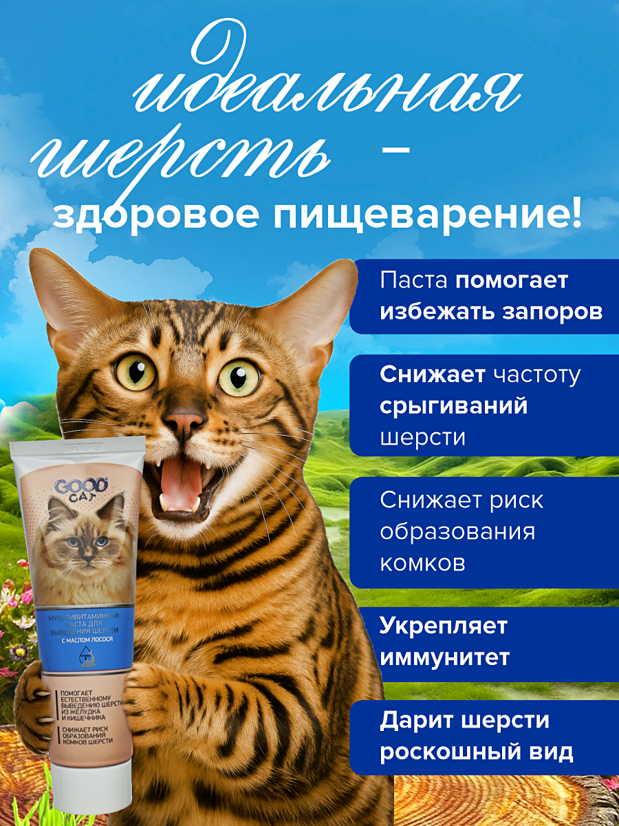 Паста для выведения шерсти витаминная GOODR Cat с маслом лосося 75мл - фото 7