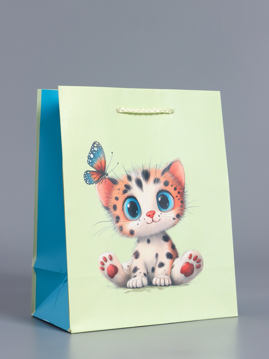 Пакет подарочный Арт и Дизайн Маленький котенок мятный - голубой 18×22.3×10 см - фото 1