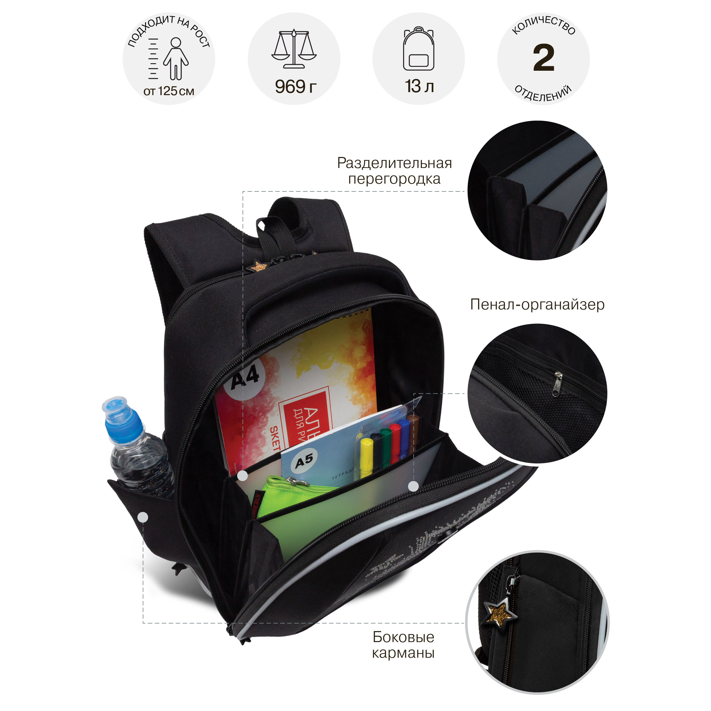 Ранец Grizzly Звезды - фото 9