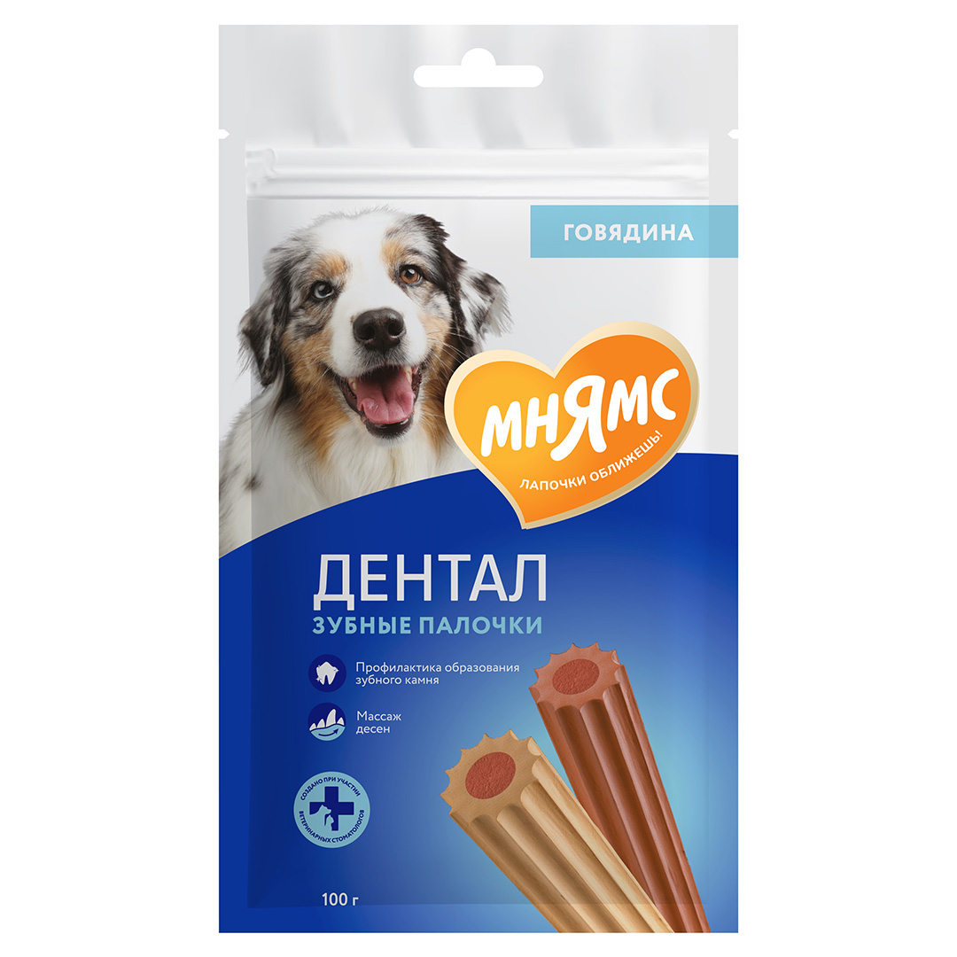 Лакомство для собак Мнямс 100г Dental Зубные палочки с говядиной - фото 1