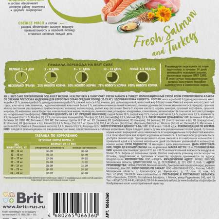 Корм для собак Brit Care 12кг взрослых с лососем и индейкой