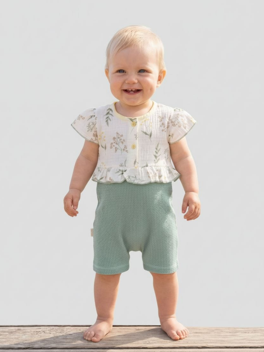 Изображение товара Песочник для девочки ТРИЯ 86 из муслина и интерлока с кнопками для легкой смены